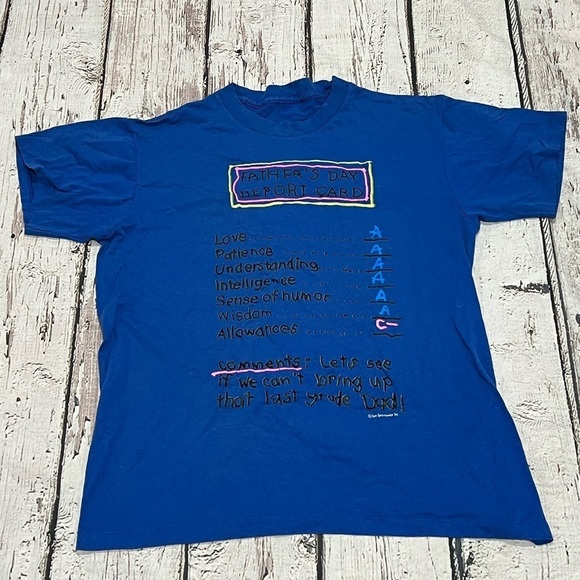 Vintage 1980s Funny Father's Day Report Card 80s Crewneck Tee Humor tshirt - Picture 5 of 5